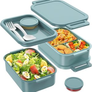 Bento Box Adult Lunch Box – 72oz Stackable Bento Lunch Box for Adults, 3 Layers All-in-One Large Bento Box Leak-Proof Lunchbox with Utensil Sauce Dressing Containers for Dining Out,Work, Green